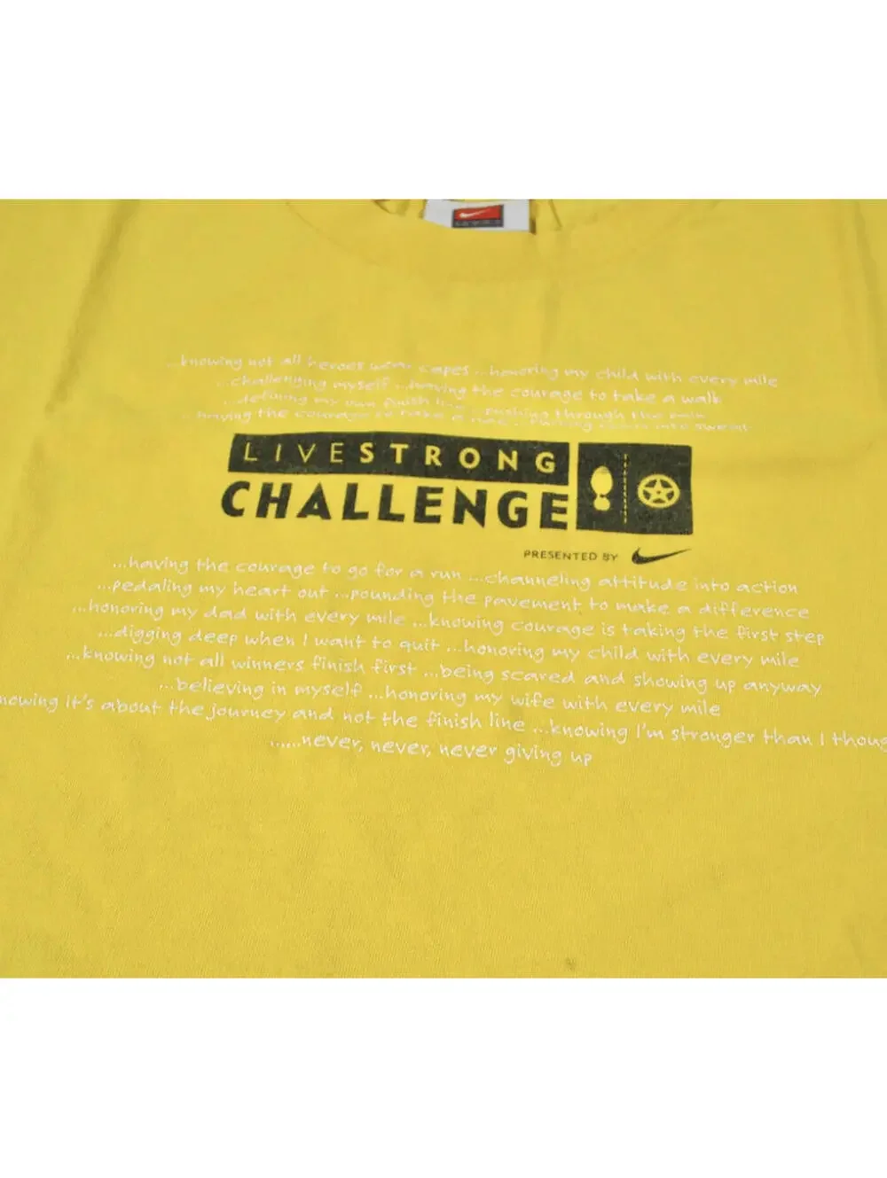 Vintage Nike Livestrong Lance Armstrong Yellow Shirt Size X-Large